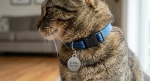 Safety breakaway collar equipped with a lightweight aluminum cat ID tag