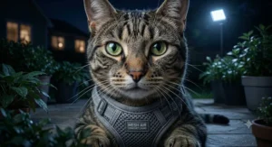Close-up illustration of breathable mesh lining on a soft padded cat harness