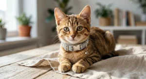 Cute adjustable cat collar made of soft breathable cotton fabric for sensitive feline skin
