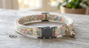 Cute breakaway cat collar with a quick-release safety buckle and pastel floral pattern