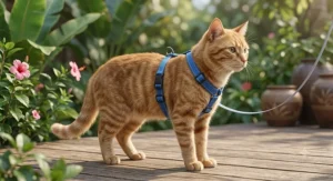 Adjustable nylon H-style harness for cats, ideal for training and leash walks.