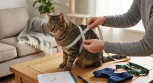 Illustration showing how to measure a cat's chest girth to choose the best cat harness.