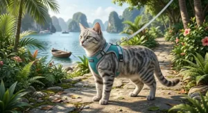 A lightweight step-in cat harness with adjustable straps for easy daily walks.