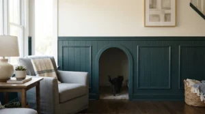 A stylishly painted best cat door blending seamlessly with contemporary interior home decor.