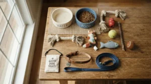 Cat supplies under $50 displayed together to showcase budget cat supplies for new pet parents.
