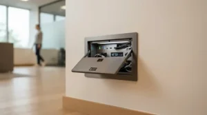 An electronic microchip cat door for large cats mounted on an interior wall