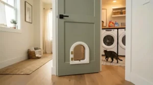 A cat door for large cats installed on a utility room entry