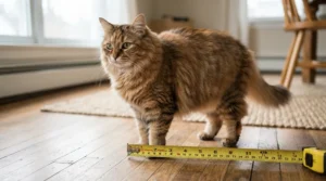 Measuring a chubby feline next to a cat door for large cats