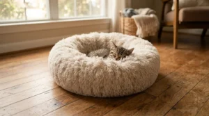 Plush cat supplies for kittens showcasing a soft fleece bed for a newborn pet