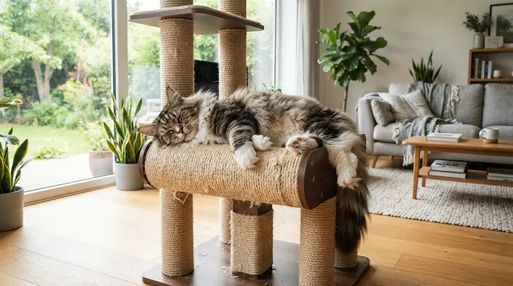 Cat supplies for maine coon shown as wide, sturdy ceramic food bowls on a wooden mat