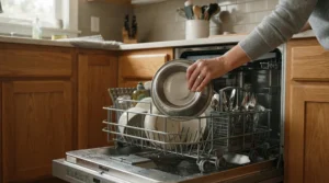 Loading a ceramic vs stainless steel cat bowl into the bottom rack of a dishwasher