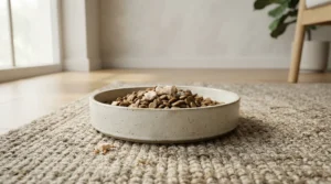 A wide shallow ceramic vs stainless steel cat bowl designed to prevent whisker fatigue