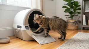 Cat stepping inside during a litter robot vs petkit accessibility test