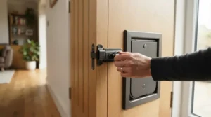 Locking mechanism on a sliding glass cat door for home security