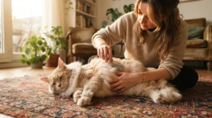 Integrating a cat conditioner for long-haired cats prone to matting into a daily brushing routine for a Norwegian Forest Cat.