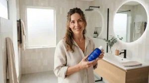 Preparing for a low-cost bath using cat shampoo and conditioner sets at home.