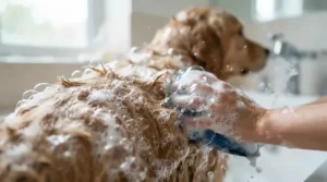 An illustration showing flea shampoo for outdoor cats effectively targeting ticks and pests during bath time.